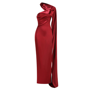 A11307 Abito Lungo da Donna Senza Maniche Monospalla Bordeaux con Drappeggio, Schiena Scoperta e Allacciatura, Vestito Aderente per Serate ed Eventi - Product Image 5