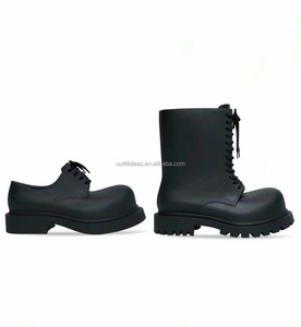Nouvelles Bottes Lacées Luxe Bout Exagéré Épaisse Semelle Pluie Neige Vintage Hommes Cheville Derbies Noires Stéroïdes avec Boîte - Product Image 6