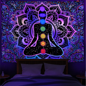 Bức tranh huỳnh quang in Blacklight Bảo tàng Van Gogh bầu trời đầy sao nghệ thuật Halloween <span class=keywords><strong>psychedelic</strong></span> UV Blacklight tấm thảm - Product Image 6