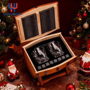 6 rocas de granito para <span class=keywords><strong>Whisky</strong></span>, piedras enfriadoras y 2 vasos de cóctel trenzados transparentes de cristal en caja de regalo de barril de madera - Product Image 3