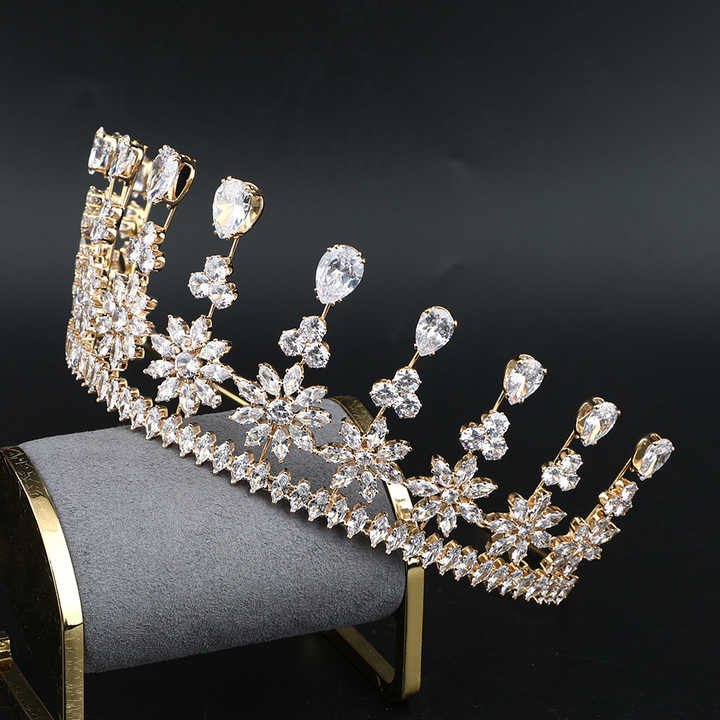 Gold Plated Zircon Crowns for Women Wedding Hair Accessories