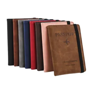 Fashion kulit PU pemegang paspor RFID memblokir kartu sarung pelindung Slot dompet Travel elastis porta pasaporte elastis