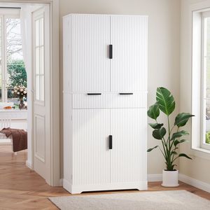 Armoire de cuisine cannelée de 72 pouces avec 3 tiroirs pour claviers, 6 portes et étagères, blanche, autoportante, modèle de rangement ajustable - Product Image 2