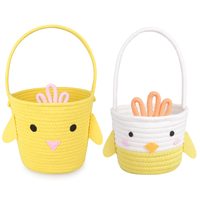 ESiVON Paniers de Pâques certifiés personnalisables en corde de coton, mignons et modernes, motif poulet et canard, multifonctionnels pour bonbons et œufs