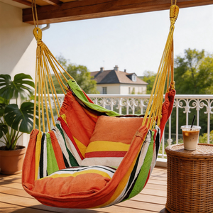 <b>Hammock</b> Chair Hanging Rope <b>Swing</b>,Hanging Chair with Pocket,Cotton Weave for Superior Comfort & Durability for Outdoor - Product Image 1
