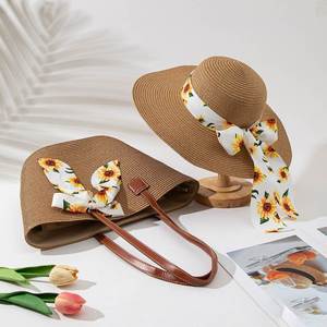 Conjunto de Sombrero y Bolso de Playa para Mujer, Accesorios de Verano, Sombrero de Paja Vintage con Bolso de Poliéster para Vacaciones - Product Image 2