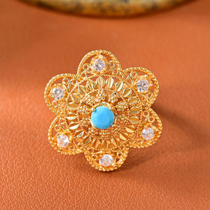 Vente en gros de bijoux vintage en laiton plaqué or 14 carats 18 carats 24 carats en forme de fleur en zircon creux, bague de mariage étanche - Product Image 5