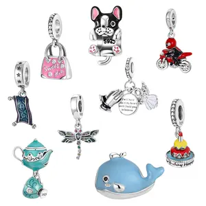 Hot Dragonfly Teapot Magic Carpet Motorcycle Charms Fit Brand Original Bracelets Real 925 Sterling Silver Charms Beads Jewelry