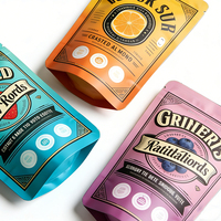 Op maat gemaakte staande pouches met verticale ritssluiting, plastic verpakkingen, food-grade, voor gedroogd fruit, chocolaatjes, desserts, met bodemvouw