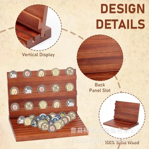 Support de rangement pour médailles en bois massif, présentoir de bureau à 2 niveaux pour collection de pièces de monnaie et commémoratives - Product Image 2
