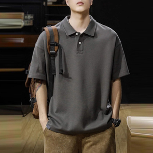 Camiseta de Cuello Alto Informal y Moderna para Hombre, Estilo Retro Americano, Transpirable, de Jersey, Lisa, de Manga Corta, para Verano - Product Image 1