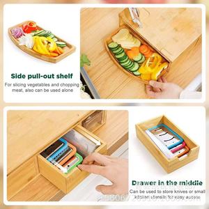Planche à découper multifonctionnelle en bois avec tiroirs de rangement et râpe pour la cuisine - Product Image 4