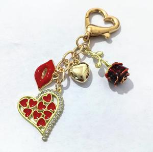 <strong>Pretty</strong> Rose Red Bag Lips Lipstick Enamel <strong>Keychain</strong> Lovely Heart Key Ring Purse Handbag Charms Pendant For Women - Product Image 3