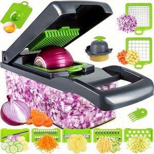 Accessoires de cuisine 14 en 1 en acier inoxydable : Hachoir à légumes, Hachoir à oignons, Trancheuse à fruits, Éplucheur à pommes de terre, Coupe-légumes manuel - Product Image 4