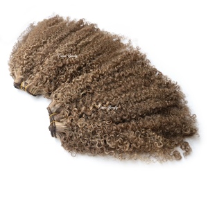 Rambut Asli Warna Pirang Abu-abu dengan Highlight Pirang Madu Gelap, Afro Kinky Curly 27, Warna Cokelat Muda, Ekstensi Rambut Manusia Kinky Curly - Product Image 5
