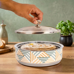 Casserole ronde en acier inoxydable avec couvercle en verre, motif géométrique moderne, design durable, lavage à la main uniquement - Product Image 6