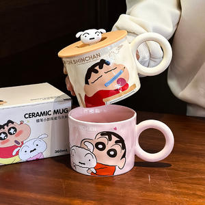Crayon Shinchan <b>Ceramic</b> <b>Mug</b> With <b>Lid</b> Pink Cartoon Design For Coffee Tea Breakfast Cup Gift For Women - Product Image 2