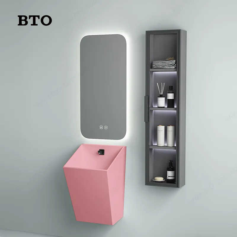 BTO Unique Design Wall Hung Basin With Pink Color Bathroom Sanitary Ware Hand Wash Ceramic Basin Sink