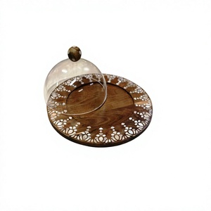 Bandeja de Madera de Primera Calidad para Alimentos con Cúpula Acrílica, Diseño Fantástico, Forma Redonda, Bandeja para Servir Dulces con Cúpula - Product Image 1