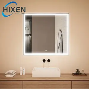 مرآة حمام عديمة الإطار ومضادة للماء من المورد الصيني HIXEN 18-2B، مرآة ذكية بمصابيح ليد وموظفات شاشة