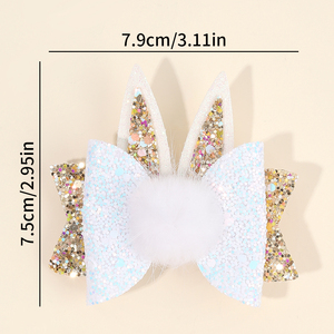 Pinces à cheveux en couches de 3 pouces pour le jour de Pâques, lapin de Pâques pom à paillettes pour bébé fille, 2 pièces - Product Image 3