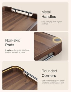 Plateau <span class=keywords><strong>de</strong></span> service en bois avec poignées, plateau en bois pour table basse, salon, petit-déjeuner au lit - Product Image 3
