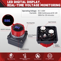 Sakelar Pemutus Baterai dengan Tampilan Voltmeter DC 5-60V Isolator Daya Utama Sakelar Putar Pemutus/Penghenti untuk Perahu Mobil Truk RV