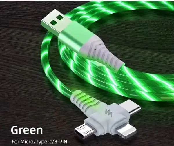 Hot sale factory price 3 in 1 USB cable to light up at night and date transfer shining cable