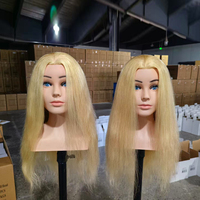 Blonde vraie tête d'entraînement de Mannequin de cheveux humains avec épaule beauté école mariée coiffure maquillage formation Mannequin poupée
