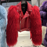 Veste de motard en cuir véritable pour femme, en peau de mouton véritable, manches en fourrure de renard, veste en cuir véritable pour l'automne