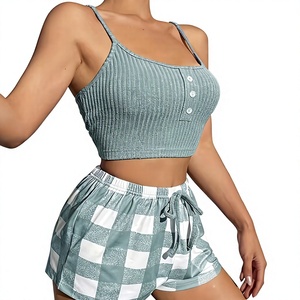 Women's 2-Piece Eco-Friendly Polyester/Cotton Lounge Set V-Neck Cami Floral Printed Sleeveless Shorts Elastic Waist Casual - Product Image 1