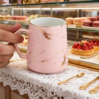Tasse à café de luxe en porcelaine marbrée avec logo personnalisé, style européen, verres de 400ml à bord doré avec poignée et couvercle