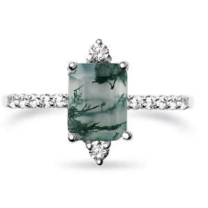 <b>Emerald</b> Cut Natural Stone Engagement <b>Ring</b> 925 <b>Silver</b> Prong Setting Pave Diamond Band Women's Classic Fine Jewelry - Product Image 1