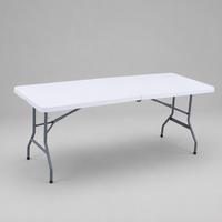 Table pliante en PVC moulé par soufflage de 1,80 m, robuste, blanche, en fer, moderne, 8 places, pour plage, camping, pique-nique, restauration, extérieur, avec pieds en forme de wishbone