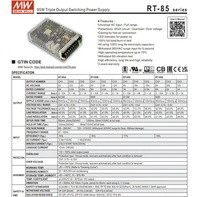 Alimentation industrielle à découpage AC-DC MeanWell RT-85B 85W à triple sortie 5V/12V/-12V 10A/4A/1A, entrée 90-264V, garantie 3 ans