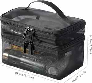 Sacs de beauté professionnels noirs personnalisés à la mode, petits sacs de rangement en cuir PVC avec fermeture éclair en maille, organiseur de maquillage tendance - Product Image 1