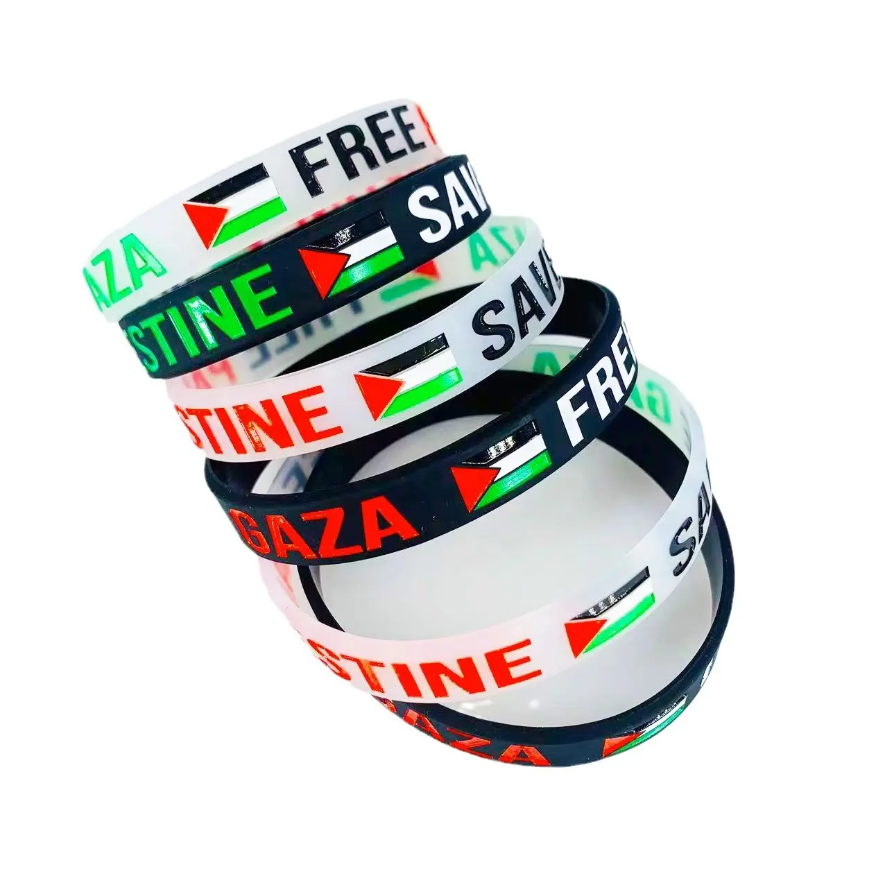 Penjualan laris kustom logo 3D stok karet silikon Garut gelang grosir gelang Palestina gelang silikon PVC Gantungan Kunci