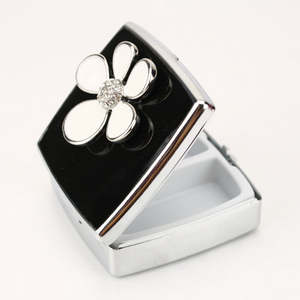 Vintage French Style Camellia Flower Rhinestone Pill Box <b>Square</b> Metal Chrome Travel Pill Case Small Jewelry Organizer Wholesale - Product Image 2