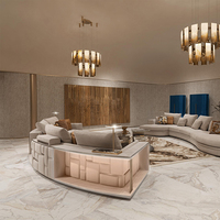 Proveedor de Muebles, Juego de Sofás de Lujo Italianos en Forma de C, Tapizados en Tela Beige, para Villa