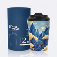 Mug à café isotherme en acier inoxydable de 12 oz, très vendu, avec couvercle rabattable personnalisé, thermos à café portable, cadeau d'affaires