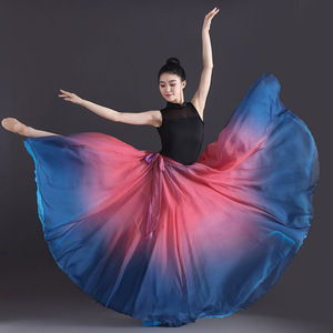 Gonna da ballo all'ingrosso a doppio strato 720 gradi, colore sfumato, vita alta, lunga e fluida <span class=keywords><strong>per</strong></span> danza latina e folk - Product Image 1