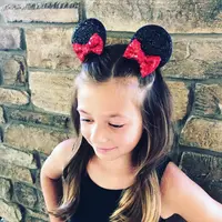 Volledige Pailletten Leuke Muis Hoofdband Lovertjes Boog Haar Accessoires Kinderen Mickey Oren Haarspeld Minnie Oren