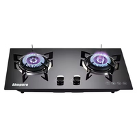 Appareils de cuisine, cuisinière double, plaque de cuisson intelligente, cuisinière à gaz encastrée, plaque de cuisson à gaz en verre trempé, cuisinière à gaz en fonte de 100 mm, 2 brûleurs