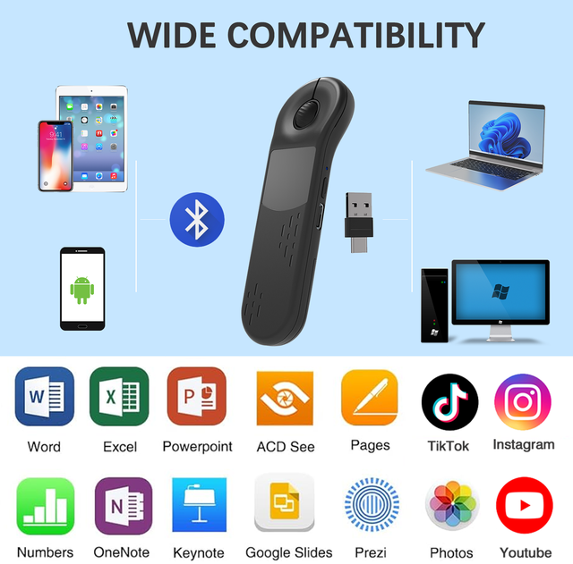 Smart Air Mouse Remote Control Laser Pointer for Presentation PPT TikTok YouTube Scrolling IOS Android Mac Windows