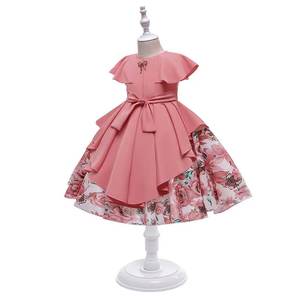 Customizável Novo Estilo Vestido Bordado O-pescoço Manga Curta Bow Camadas Impresso Girl <span class=keywords><strong>Dresses</strong></span> - Product Image 5