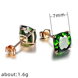 Caoshi Thiết Kế Cổ Điển Birthstone Solitaire Nhỏ Stud Bông Tai Màu Xanh Lá Cây Màu 18K Vàng Mạ Đồ Trang Sức Bằng Đồng Bông Tai Cho Nam Giới Phụ Nữ - Product Image 5