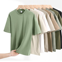 T-shirt en coton tricoté pour homme, coupe droite, col ras du cou, épaules tombantes, 300 g/m², rose, impression numérique, style streetwear