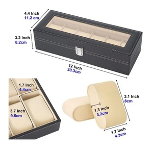 6 Slot PU Leather <b>Watch</b> Box Display <b>Case</b> Jewelry Organizer with Glass Top - Product Image 2