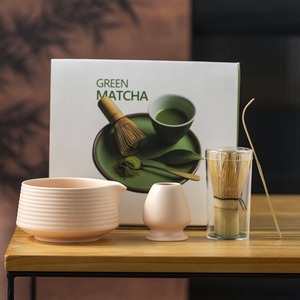 ชุดเครื่องตีชาเขียวไม้ไผ่4ชิ้นพร้อมโลโก้สลักและบรรจุภัณฑ์ที่กำหนดเองถ้วยชาเซรามิกพอร์ซเลนพร้อมขาตั้ง - Product Image 5