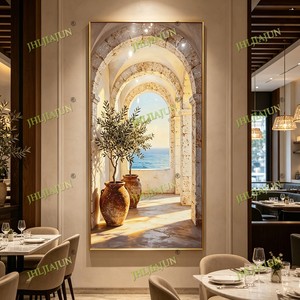 Factory wholesale customization Wall Art Mediterranean Archway Sea View Home Decoration <b>LED</b> Frame crystal porcelain painting - Product Image 2